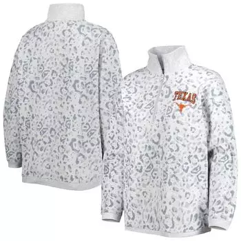 Женский свитшот Gameday Couture Heather Grey Texas Longhorns с леопардовым принтом и молнией четверть четверти