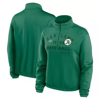 Женский свитшот Nike Green Oakland Athletics Rewind Splice с полуукороченной молнией до половины и объемным подолом, цвет Oas Green