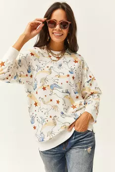 Женский свитшот oversize цвета экрю с рисунком Olalook
