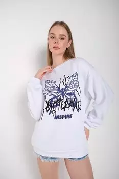 Женский свитшот оверсайз с принтом WHITE Butterflies Inspire 000 Trendseninle