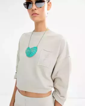 Женский свитшот оверсайз с вышитой деталью Parfois, светло-серый