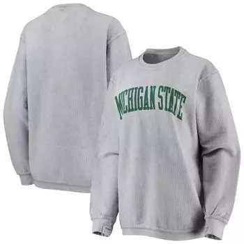 Женский свитшот Pressbox Grey Michigan State Spartans Comfy Cord Vintage Wash, базовый пуловер с аркой