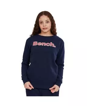 Женский свитшот raina с круглым вырезом темно-синий с розовым логотипом Bench, синий