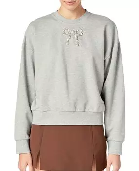 Женский свитшот с бантом и стразами English Factory, серый