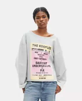 Женский свитшот с трафаретной печатью и вырезом лодочкой The Kooples, серый