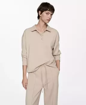 Женский свитшот с воротником-поло MANGO, бежевый