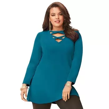 Женский свитшот-туника с перекрещенными крестами Roaman's больших размеров, цвет Deep Teal
