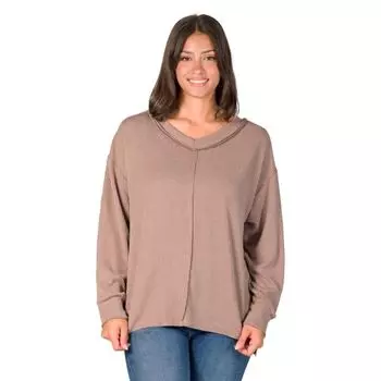 Женский свободный джемпер с V-образным вырезом в рубчик 24Seven Comfort Apparel, коричневый