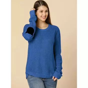 Женский свободный пуловер-свитер с заниженными плечами, локтями и кошачьими нашивками ALLEGRA K, серый