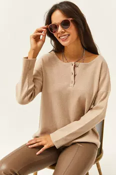 Женский свободный свитер на каменных пуговицах Olalook, серый