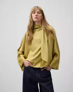 Женский свободный топ с драпированной горловиной Adolfo Dominguez, зеленый