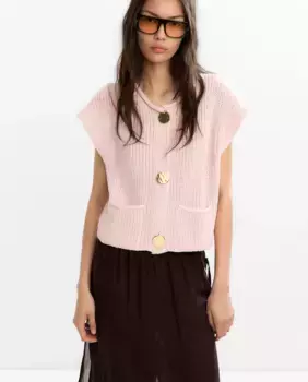 Женский свободный трикотажный жилет с простыми пуговицами Parfois, розовый