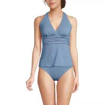 Женский танкини-топ с V-образным вырезом и глубоким декольте и перекрещивающимися складками на спине Lands' End, цвет dusk sky