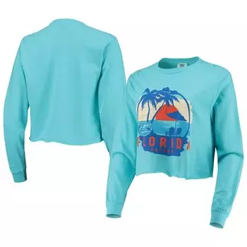 Женский темно-бирюзовый укороченный топ с длинными рукавами Florida Gators Palm Trees Sunset