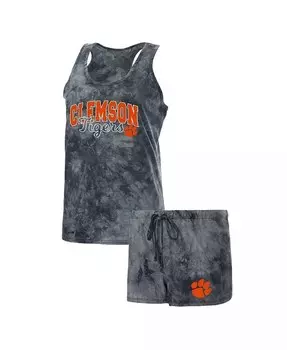 Женский темно-серый комплект для сна с майкой и шортами Clemson Tigers Billboard Tie-Dye Concepts Sport, серый