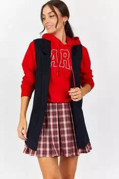 Женский темно-синий длинный жилет с воротником armonika