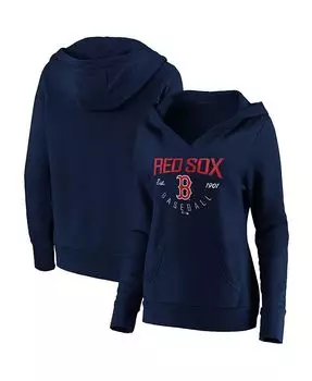 Женский темно-синий пуловер с капюшоном Boston Red Sox Core Live For It с v-образным вырезом и логотипом Fanatics, синий
