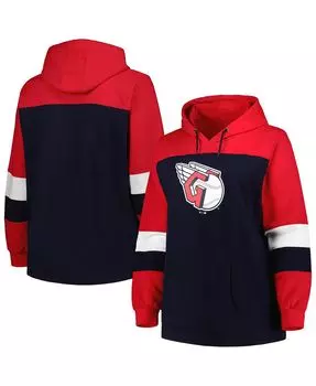 Женский темно-синий пуловер с капюшоном Cleveland Guardians большого размера с цветными блоками Profile, темно-синий