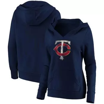 Женский темно-синий пуловер с капюшоном Fanatics Minnesota Twins Core Team Crossover с v-образным вырезом Fanatics