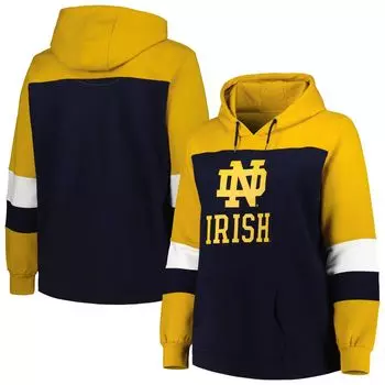 Женский темно-синий пуловер с капюшоном Notre Dame Fighting Irish большого размера с цветными блоками
