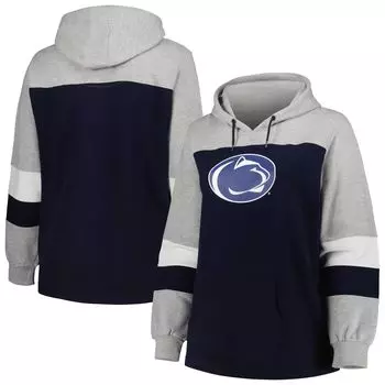 Женский темно-синий пуловер с капюшоном Penn State Nittany Lions размера плюс с цветными блоками