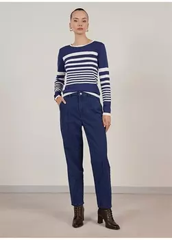 Женский темно-синий свитер в стандартную полоску с круглым вырезом Yargc