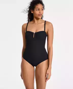 Женский текстурированный купальник-монокини с защипами DKNY, черный