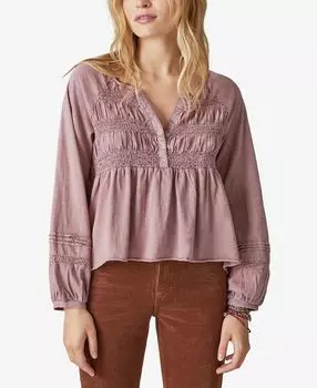 Женский текстурированный топ бэбидолл с длинными рукавами и сборками Lucky Brand, мульти