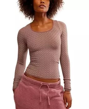 Женский текстурированный топ с длинными рукавами с надписью Love Letter Free People, коричневый