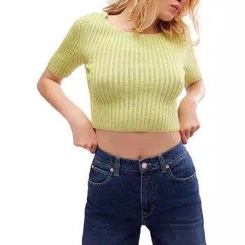 Женский текстурированный укороченный свитер с короткими рукавами Free People, цвет sunny lime