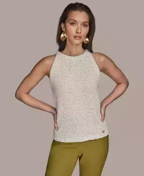 Женский текстурированный вязаный топ без рукавов Donna Karan New York, коричневый/бежевый