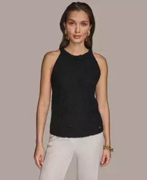 Женский текстурированный вязаный топ без рукавов Donna Karan New York, черный