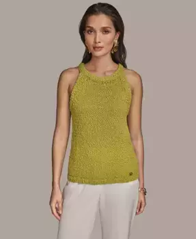 Женский текстурированный вязаный топ без рукавов Donna Karan New York, зеленый