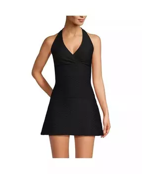 Женский текстурный купальник танкини с бретелькой на шее Lands' End, черный