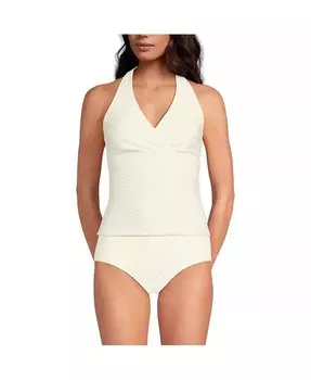 Женский текстурный купальник танкини с бретелькой на шее Lands' End, белый