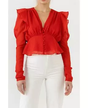 Женский тканый топ с глубоким вырезом и оборками на плечах endless rose, красный
