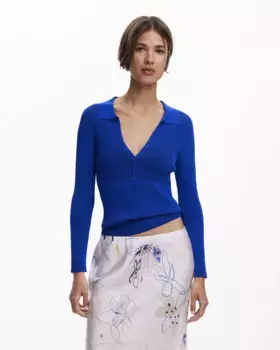 Женский тонкий джемпер на пуговицах Desigual, синий