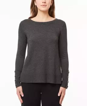 Женский тонкий свитер с вырезом лодочкой и манжетами на пуговицах Melissa Paige, серый