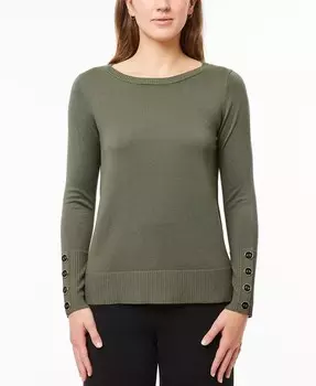 Женский тонкий свитер с вырезом лодочкой и манжетами на пуговицах Melissa Paige, зеленый