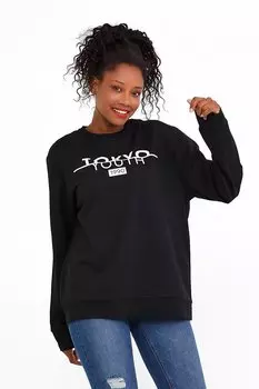 Женский тонкий свитшот оверсайз с круглым вырезом и принтом Токио SPR22SWK134 Sperlife, черный