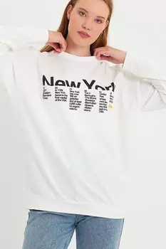 Женский тонкий свитшот оверсайз с круглым вырезом с принтом New York SPR23SWK332 Sperlife, экрю