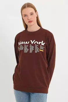 Женский тонкий свитшот оверсайз с круглым вырезом с принтом New York SPR23SWK332 Sperlife, коричневый