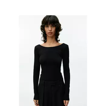 Женский тонкий топ Arket из хлопка с круглым вырезом, черный