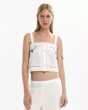 Женский топ 100% хлопок на бретелях с вышитыми деталями Parfois, белый