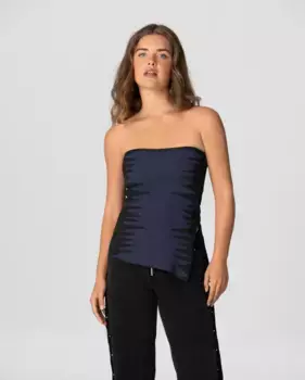 Женский топ асимметричный с вырезом "слово чести" Noon, темно-синий