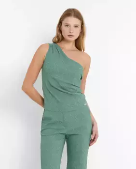 Женский топ асимметричный жаккард Trucco, бирюзовый