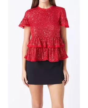 Женский топ Baby Doll с пайетками и сеткой endless rose, красный