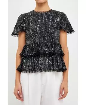 Женский топ Baby Doll с пайетками и сеткой endless rose, черный
