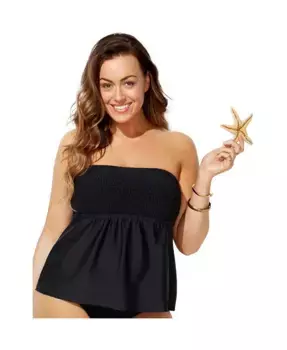 Женский топ-бандо танкини со сборкой Swimsuits for All, черный