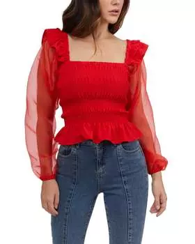 Женский топ Bebe с присборенными рукавами из шифона, цвет poppy red